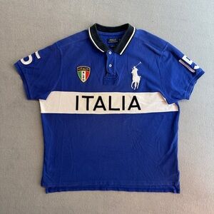 Polo Ralph Lauren Big Pony Polo Shirt 2XL Men's Italy Flag Crest Custom Fit Blue